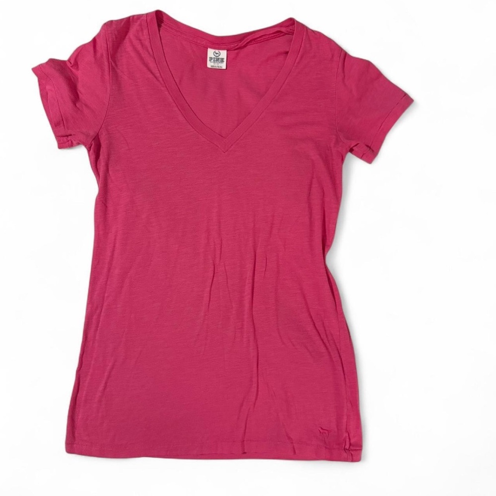 Medium Victoria’s Secret PINK Hot Pink V Neck Dog Logo Tee Shirt